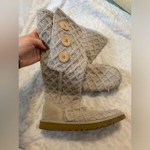 Ugg Beige Lattice Cardy Knit Boots Size 8